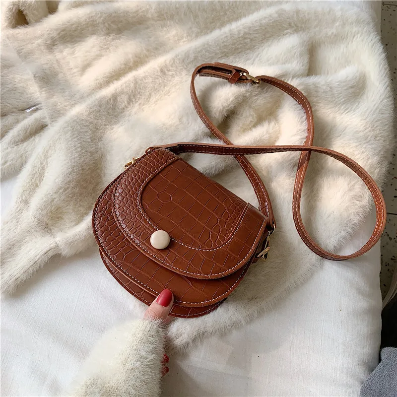 

INS Retro Crocodile Pattern Small Bag 2019 New Style Korean-style Versitile Fashion Mini Shoulder Saddle Bag Fashion