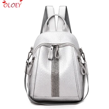 

Women's Double zipper backpack leather backpack casual backpack PU high-grade leather bag lady travel bag suitable for girls