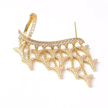 

[MeiBaPJ]Elegant 925 Sterling Silver Yellow Gold Color Multiple Dragon Tails Ear Bone Cuff Dangle Tassel Clip Earring for Women