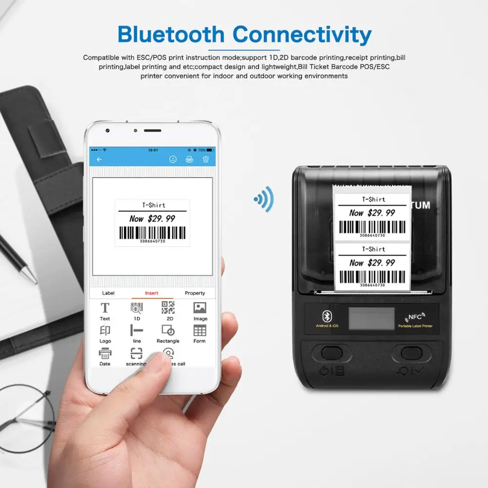 NETUM Bluetooth Thermal Printer Label Mini Portabel 58Mm Pencetak Tanda Terima Kecil untuk Ponsel Ipad Android/IOS NT-G5