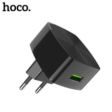 HOCO-cargador de pared Universal QC3.0 2,0, adaptador de carga rápida con USB, enchufe europeo y británico, para iPhone X, XS, Samsung, Xiaomi 9, Huawei