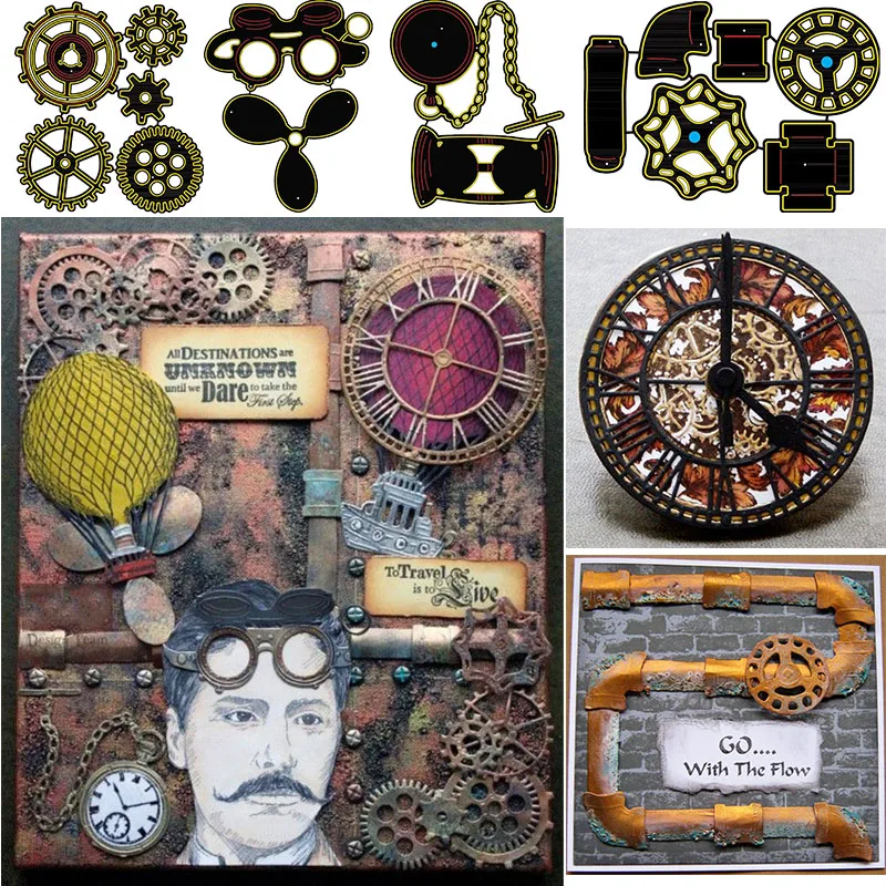 

Traveler Dies Propeller Timepieces Clock Pipeline Gear Metal Cutting Dies for Scrapbooking and Cards Making Paper Craft New 2019