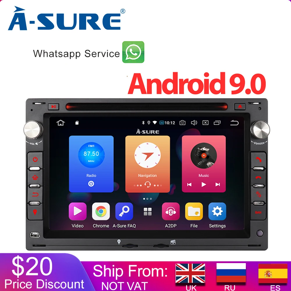 A-Sure 7 ''2 Din Android 9,0 Авто радио gps dvd-плеер стерео навигация для VW GOLF MK4 транспортер Бора поло PASSAT B5/MK5