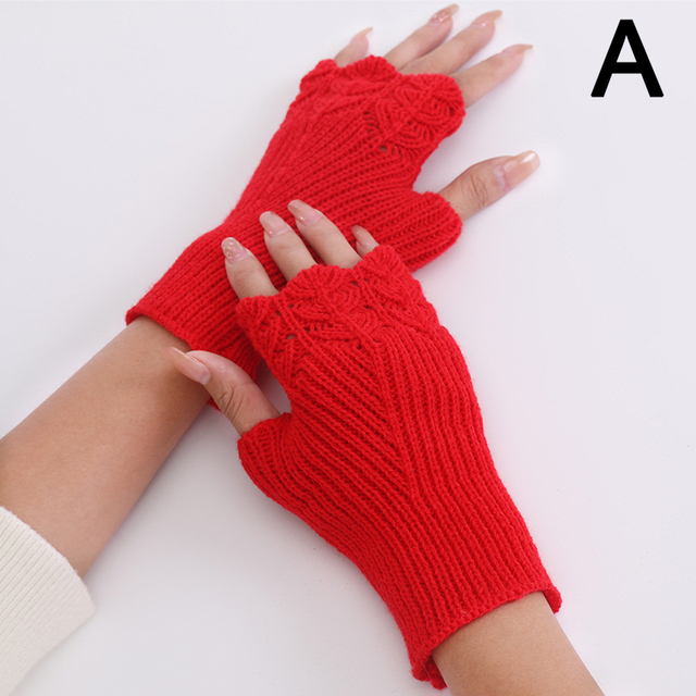 Half Finger Gloves Winter Soft Warm Wool Knitting Arm Gloves Arm Crochet Knitting Hollow Heart Mitten Fingerless Gloves