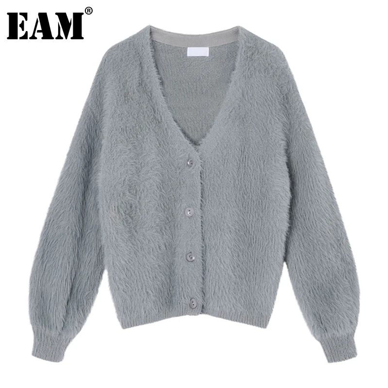 [EAM] Gray Big Size Knitting Sweater Loose Fit