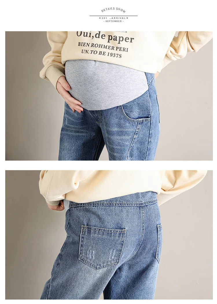 Весенние джинсы для беременных женщин, джинсовые штаны для беременных, хлопковые однослойные брюки, Одежда для беременных размера плюс