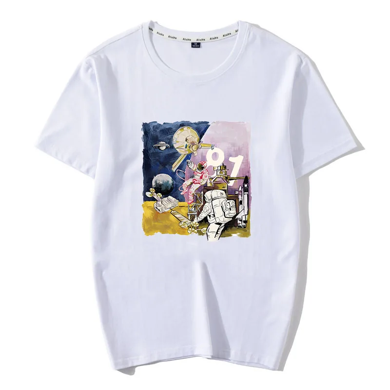 

2019 New Men's Space element T-Shirt 100% Cotton Fashion Street Men's Novelty Space workstation Casual Vintage Men Tops