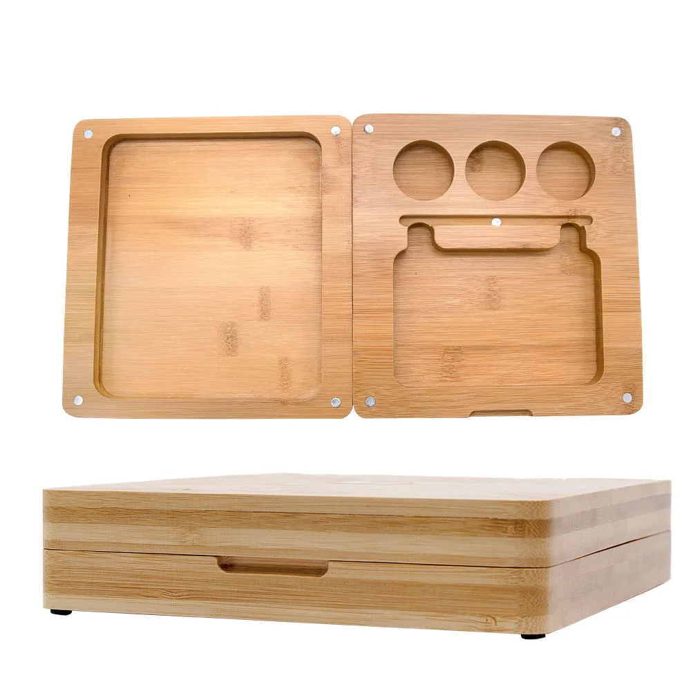 HORNET Bamboo Rolling Tray Suit 3pcs Silicone Storage Container Stash Jar+ 1pc Stainless Steel Dab Tool+ 1pc Silicone Mat