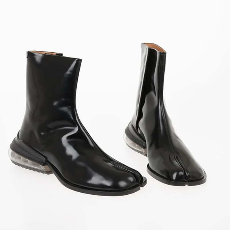

Unisex Split Toe Ankle Boots Women Black Real Leather Tabi Boots Air Bubble Heel Tabi Boots With 4cm Heel Leather Botas Mujer