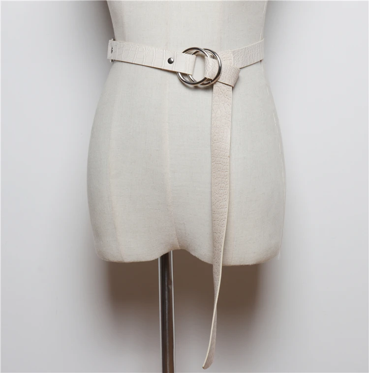 Autumn Design Alligator Pattern PU Waist Belts Women CROCO Leather Double Rings Buckle Large Size Shirt Dress Corset Belts