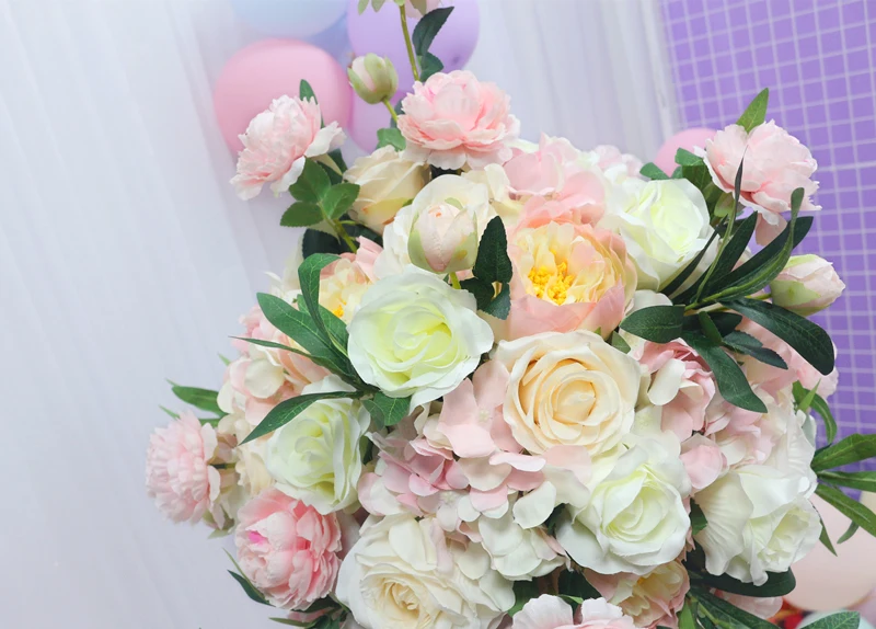 JAROWN 40cm Silk Artificial Rose Hydrangea Flower Ball Wedding Centerpieces Arrangement Decor Wedding Party Backdrop Flores Accessories (24)