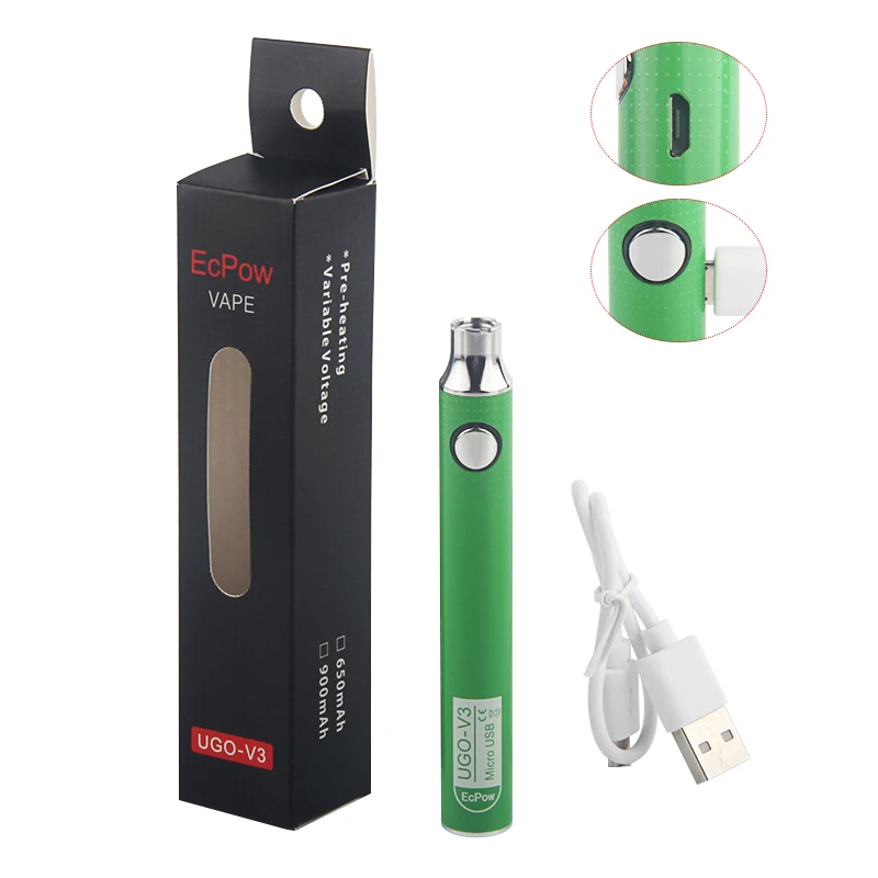 Зеленый 1 шт. UGO V3 510 аккумулятор с переменным напряжением микро USB перезаряжаемое эго Vape 650 900 мАч Evod VV ручка для подогрева - Цвет: Зеленый