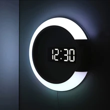 LED mirror hollow wall clock multifunctional creative clock home creative thermometer digital alarm clock
