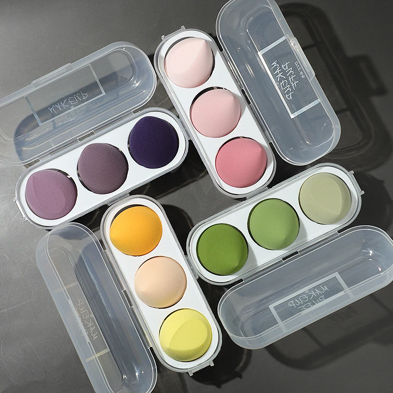 3 /4Pcs Set Makeup Sponge Puff Makeup Puff Healthy Latex Soft Sponge Wet And Dry Suit Bevel Makeup Tools Exquisite Plastic Box