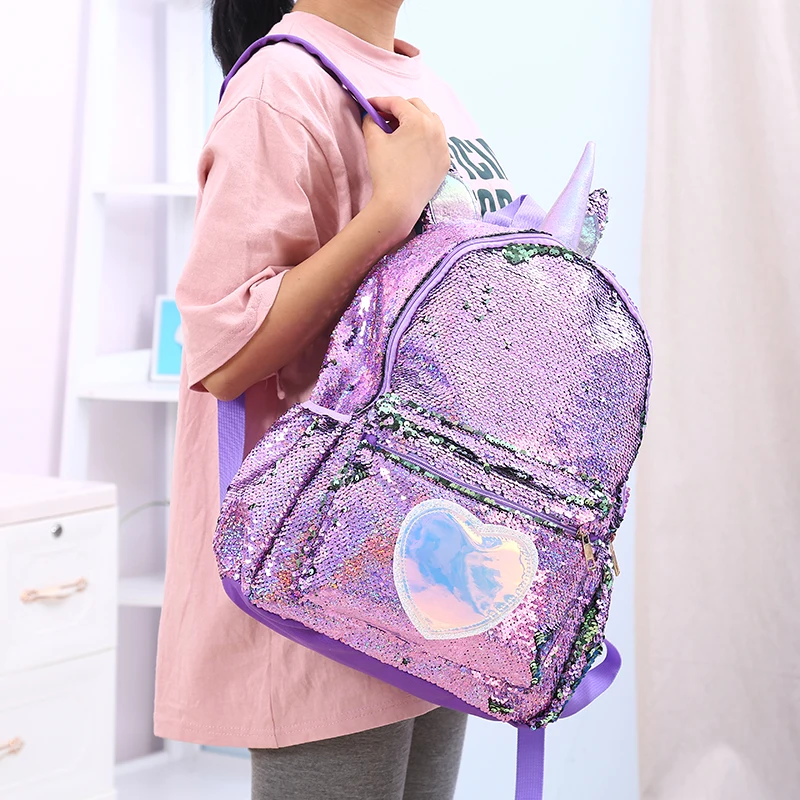 

Girls Fashion Sequins Unicorn Backpack Women PU Leather Large Capacity Bag Girl Book Bag Satchel School Bag For Teenager Student