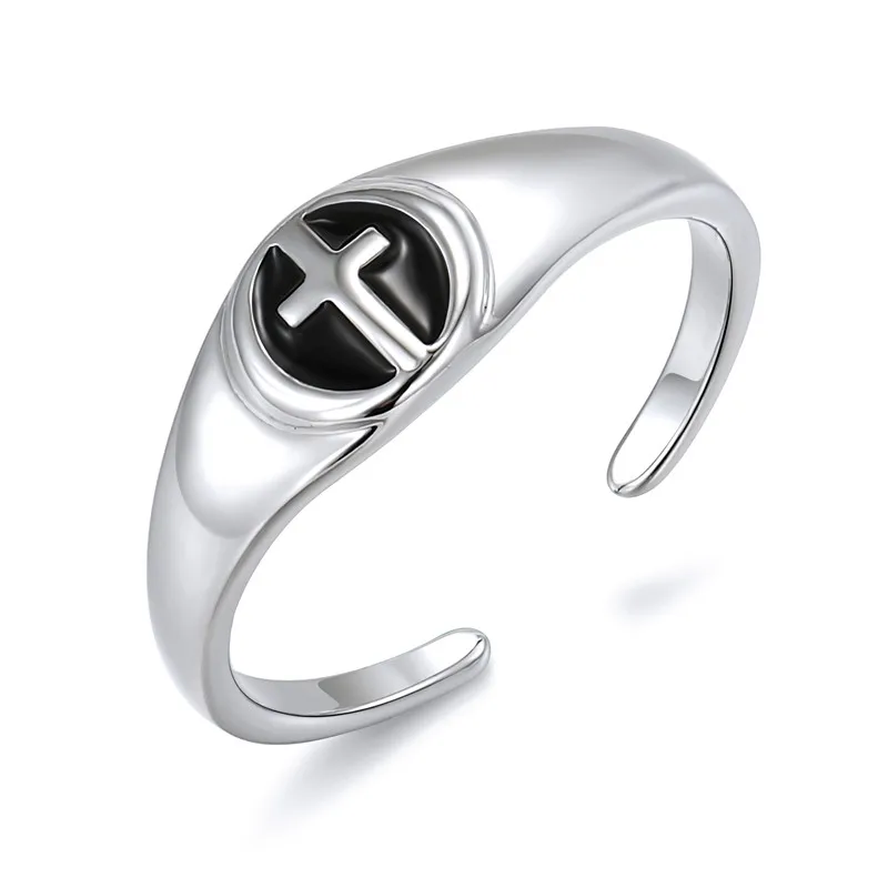 Finger Ring Retro Big Cross Open For Women Party Jewelry Men Gothic Metal For Finger Ring Opening Ring