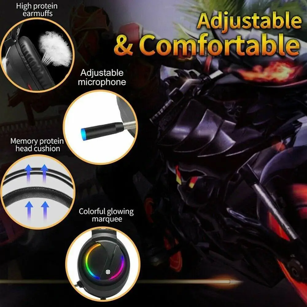 Professional Led Light Gaming Headphones For Computer Bass Stereo Headset PS4 Wired PC Over Mic Adjustable Gifts Ear With G