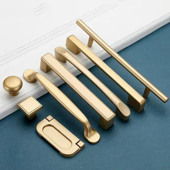 JD European Style Matte Gold Cabinet Handles Solid Aluminum Alloy Kitchen Cupboard Pulls Drawer Knobs Furniture Handle Hardware