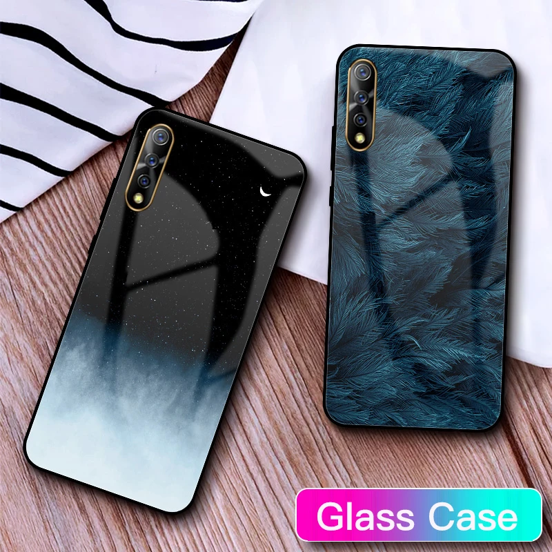 

GFAITH For VIVO V17 Neo Case Tempered Glass Cover Feather Design Full Protection For VIVO V17 NEO Case
