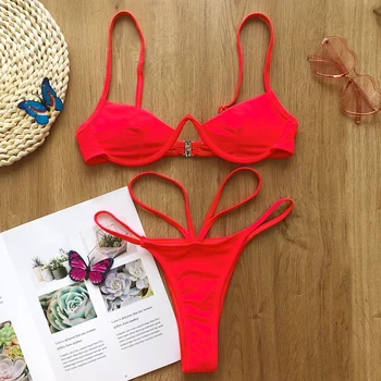 

Underwire Bikini Push Up Bikini Set Swimwear Women Bathing Suit Biquini Solid Swimsuit Thong Women Bikinis 2019 Mujer Swimsuit