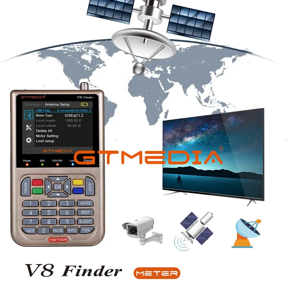 GTMEDIA V8 прибор обнаружения спутниковый искатель DVB-S2 приемник Цифровой измеритель сигнала антенна для HD ТВ уличная антенна для приема сигнала детектор регулировки спутниковая антенна