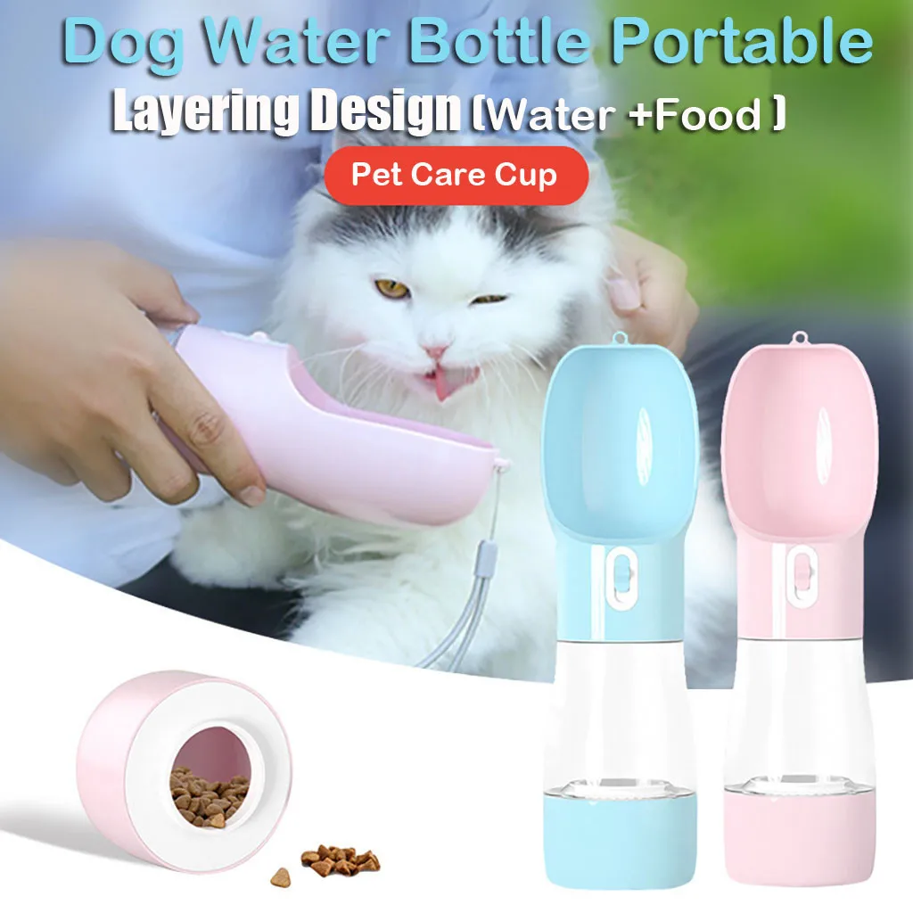 Botella de agua para perros, tazón alimentador, dispensador de agua portátil para viaje con contenedor de comida, tazón de viaje para beber