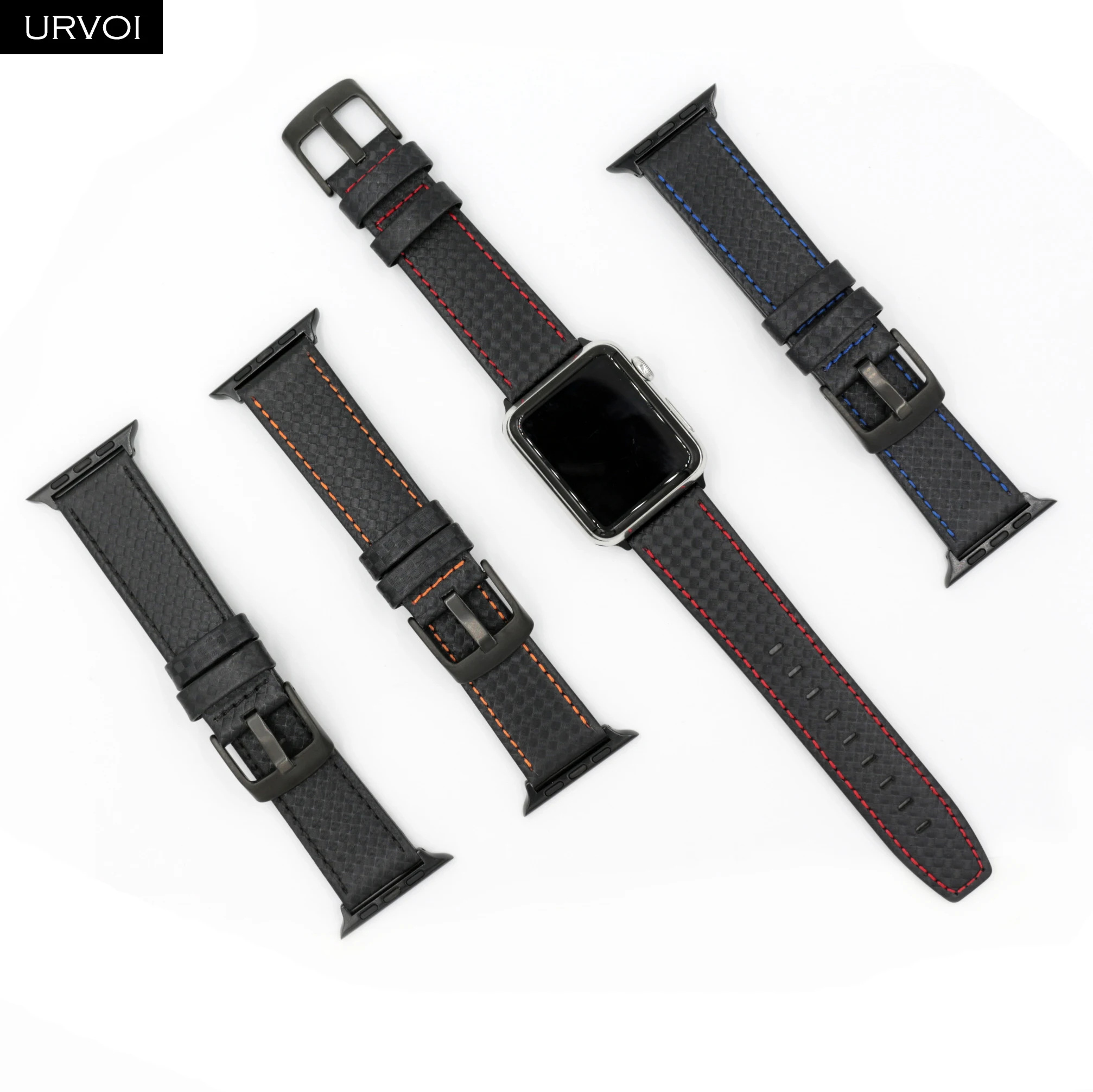 Кожаный ремешок URVOI из углеродного волокна для Apple Watch серии 5 4 3 2 1 ремешок для iwatch из нержавеющей стали с пряжкой CFRP стиль