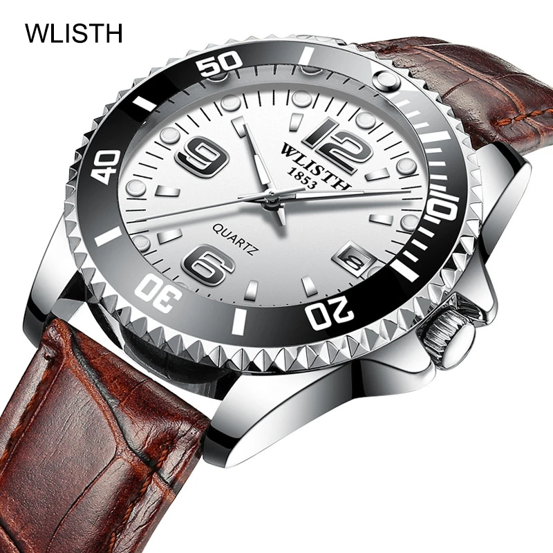 

WLISTH New Fashion Men Watches Analog Quartz Wristwatches 30M Waterproof Luminous Sport Date Leather Band Watches reloj hombre