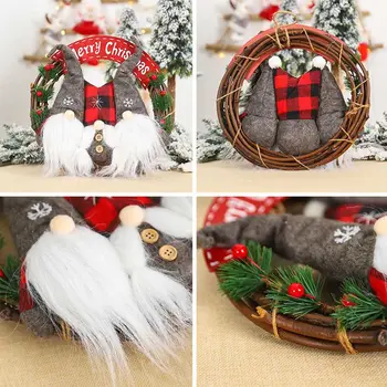 

1pcs New Christmas Ornaments Cute Exquisite Rattan Wreath Pendant Christmas Decorations For Home Santa Claus Wreath Door Decor