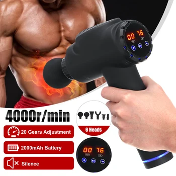 

KIFIT Electric Muscle Massage Gun LCD Display 6 Massage Heads 20 Gear Therapy Fascia Deep Vibration Fitness Tissue Massager