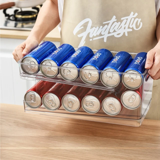 2-Tier Rolling Refrigerator Organizer Bins Soda Can Beverage