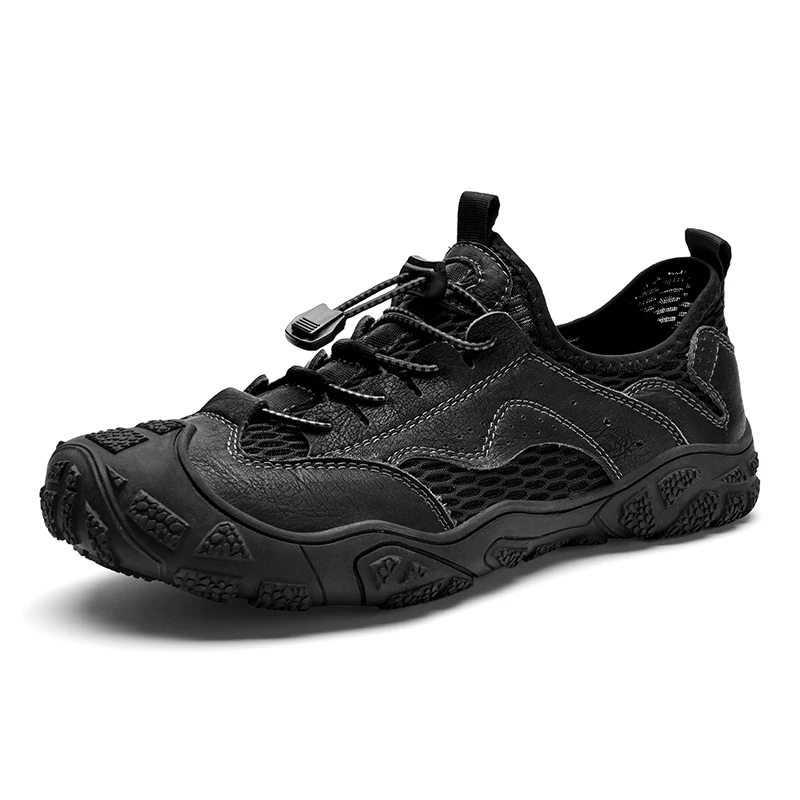 

2021 New High Quality Genuine Leather mesh men's casual outdoor sports shoes black gray non-slip rock climbing hiking shoes