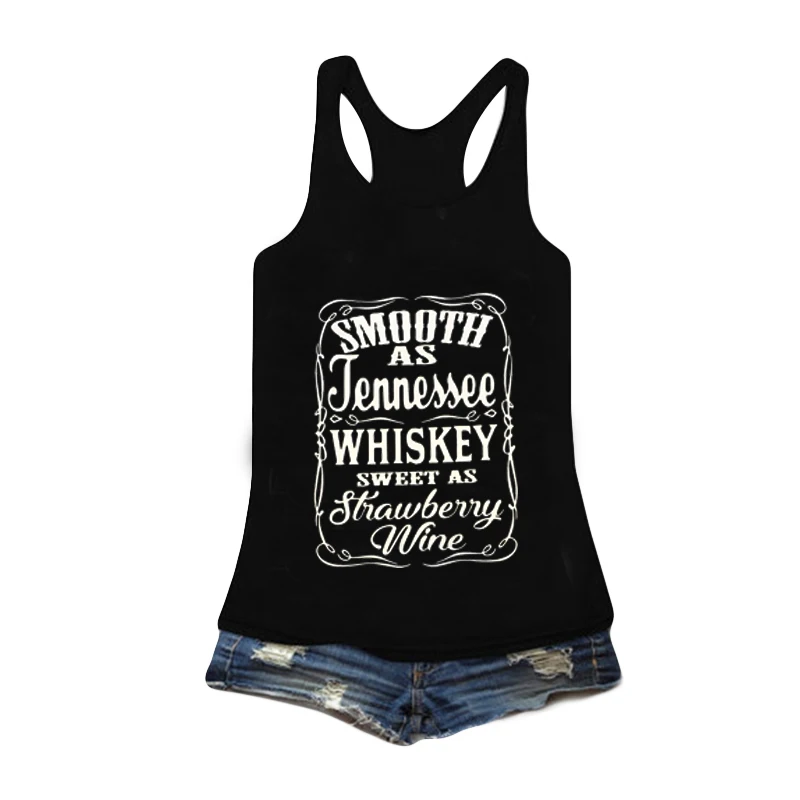 Women's 'Whiskey Sweet As Strawberry Wine' Tank Top – Country Music Graphic, Hollow Out V-Neck, Sleeveless Tee, Black - View #6