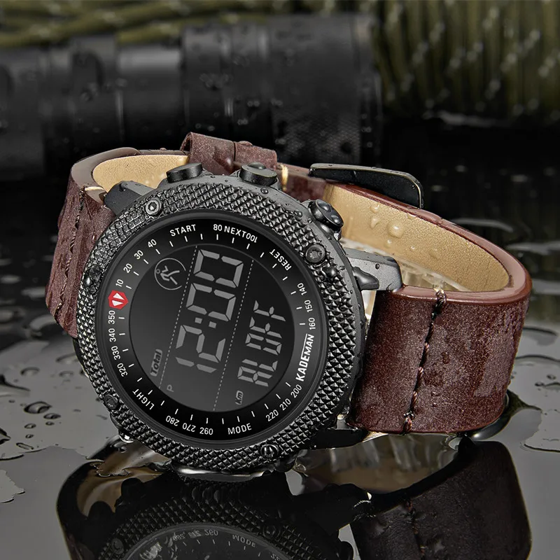 KADEMAN роскошные Цифровые спортивные часы для мужчин счетчик шагов водонепроницаемые военные наручные часы Лидирующий бренд Модные мужские кожаные часы Relogio