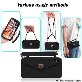 

VIP Link Wallet Soft Silicone Handbag Purse Phone Case Long Chain For iPhone SE 2020 6 6s 7 8 Plus XS Max XR X 10 11 Pro Max