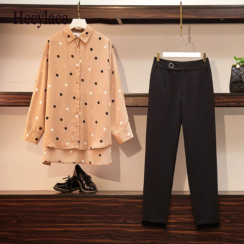 

Plus Size Women Blouses Autumn 2019 New Fashion Polka Dot Print Long Sleeve Shirts Loose Casual Ladies Asymmetrical Tops 5XL