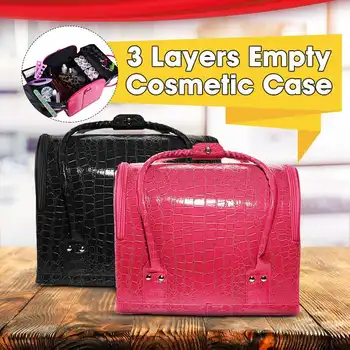 

PU Leather Suitcase Cosmetic Bag Case Large Capacity Portable Cosmetics Organizer Manicure Cosmetology Suitcases