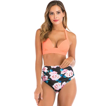 

2020 NEW High waist bikini set Halter bathing suit woman swimsuit female Plus size bikini 2020 2XL Floral print swimwear