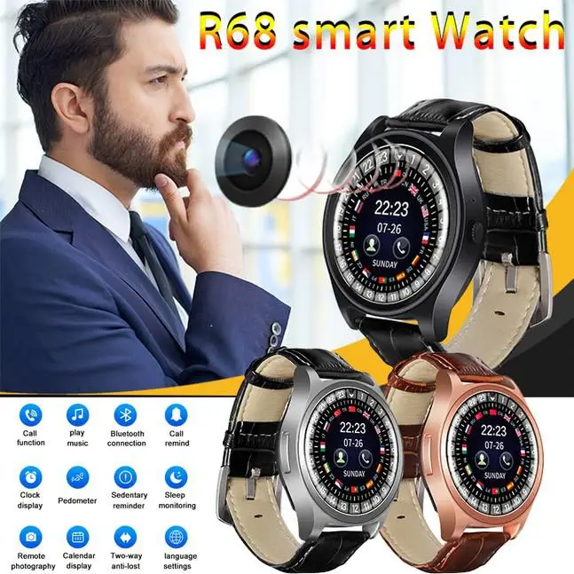

R68 Bluetooth Round Screen Smartwatch Support SIM TF Card Sleep Tracker Call Reminder Pedometer Bluetooth