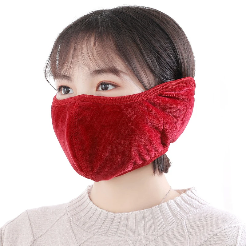 Women Men Ear Protective Mouth Mask Winter Earmuff Windproof Anti Dust Masks Breathable Flannel Solid Haze Face | Аксессуары для
