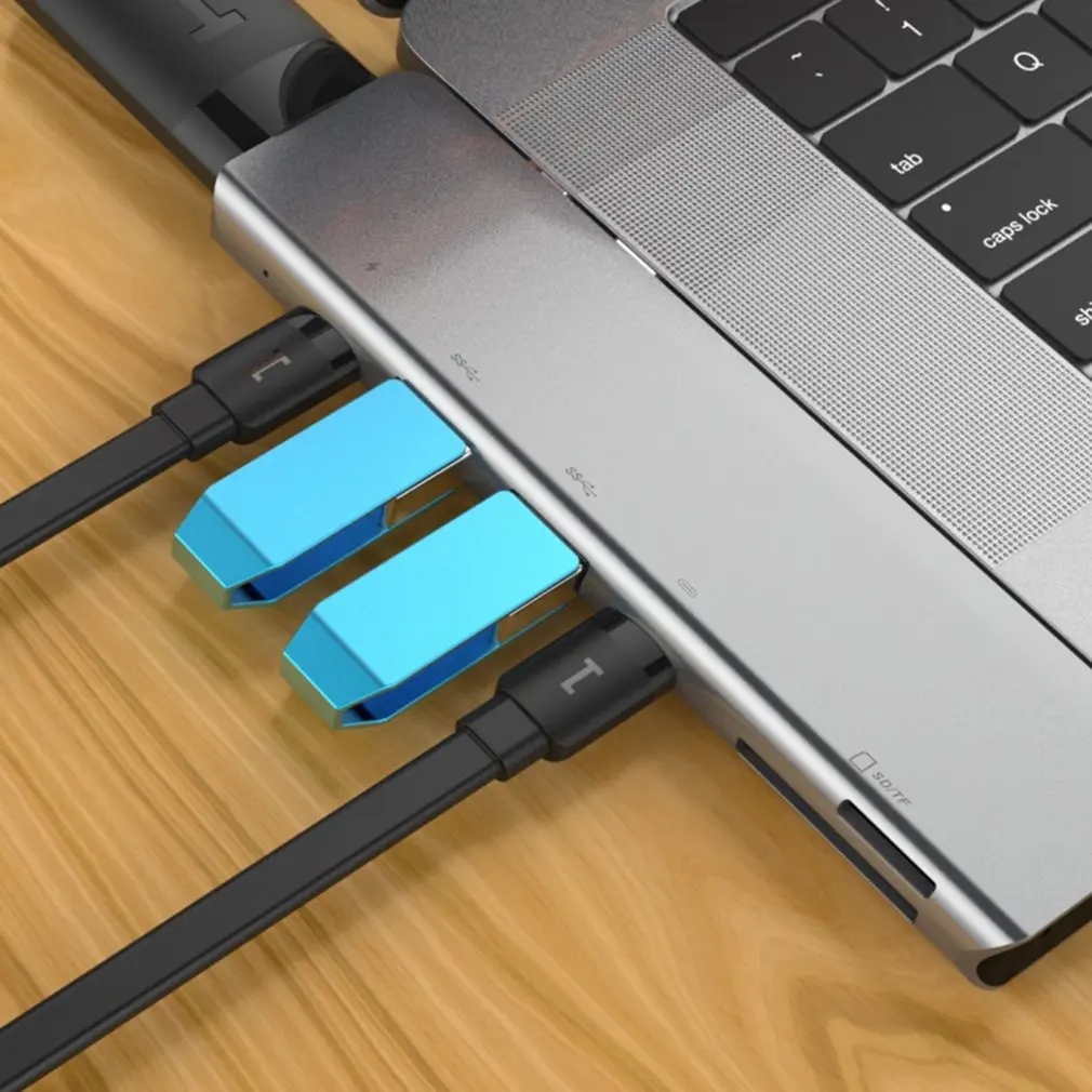 Двойной Порты и разъёмы USB-C концентратор HDMI кард-ридер зарядка PD USB3.0 многофункциональная док-станция для 7-в-1 конвертер 4K
