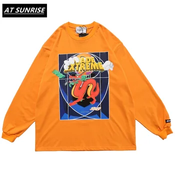 

AT SUNRISE loong Printed T Shirts 2020 Streetwear Oversize Hip Hop Harajuku Tees Shirts Casual Orange Long Sleeve Shirts