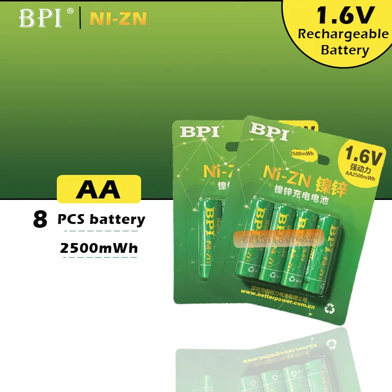 8 шт BPI Bateria AA батареи 1,6 V никель-Цинк 2500 mwh Ni-Zn 2A aa перезаряжаемые батареи