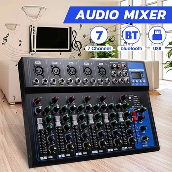 

Bluetooth Portable Audio Mixer 7 Channel w/USB DJ Sound Mixing Console MP3 Jack Karaoke 48V Amplifier Karaoke KTV Match Party