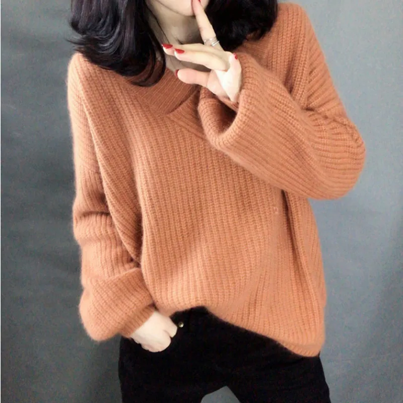 Зимняя одежда для женщин pull femme hiver sueter mujer invierno Пуловер кашемировый свитер в Корейском стиле с V образным вырезом moda ropa зимняя одежда - Цвет: Оранжевый