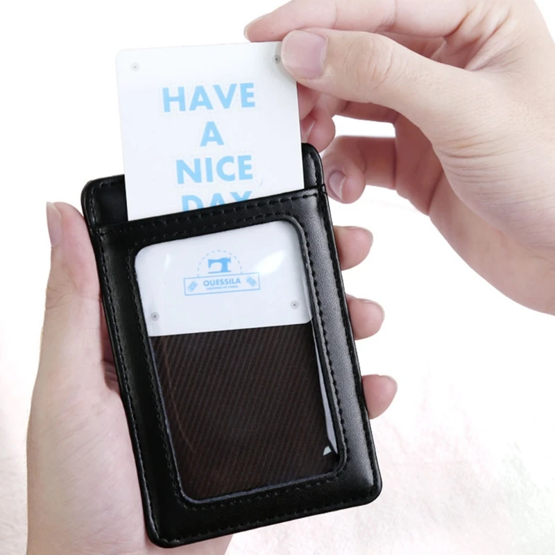 ID Card Holder 1Pc Badge PU Leather Wallet with Neck Lanyard 2-Sided Pocket