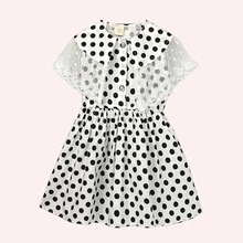 Летнее платье для девочек, праздничное платье в горошек для девочек кружевные Детские платья с отложным воротником для девочек, милая детская одежда для девочек