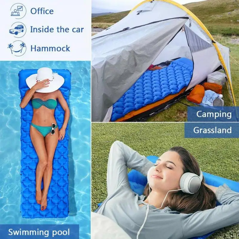 Outdoor Camping Inflatable Sleeping Pad With Pillow Diamond TPU Pressing Inflatable Cushion Ultra Light Portable Sleeping Pad