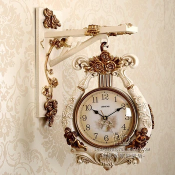 

Double-sided Wall Clock Living Room Creative Mute Two-sided Clock Modern Retro American Fashion Home Clock Harp