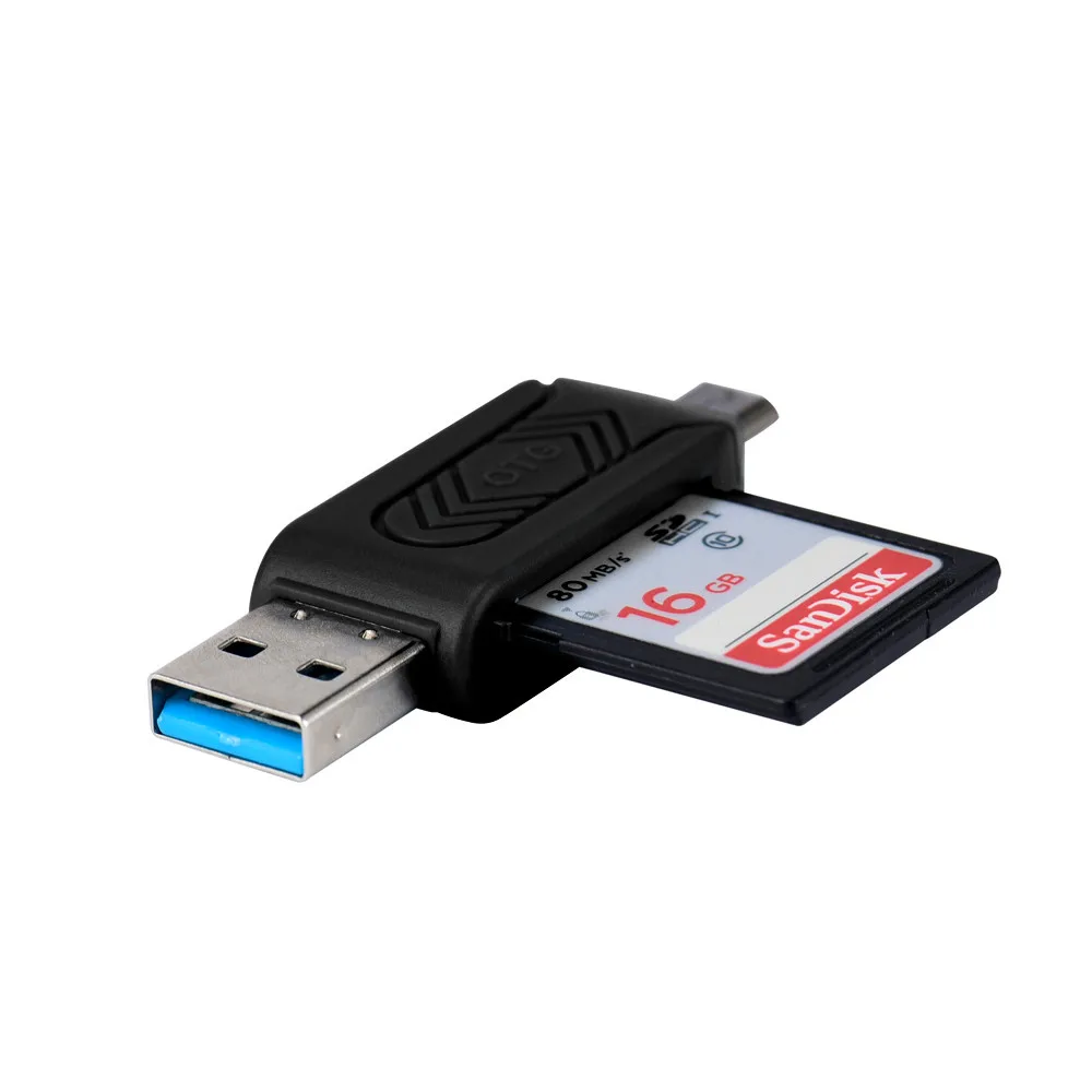 Кард-ридер Портативный высокоскоростной мини металлический USB 2,0+ OTG Micro SD/SDXC TF кард-ридер адаптер U диск Поддержка USB 2,0/1,1 версия - Цвет: BK
